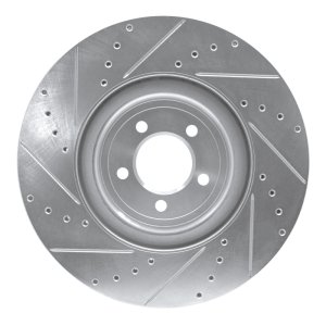 Jaguar XKR Brake Rotor (1) - Front Right - R1 Concepts - Drilled & Slotted - Silver - `06-`21